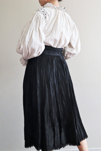 50s Hungarian Black Silk Brocade Skirt