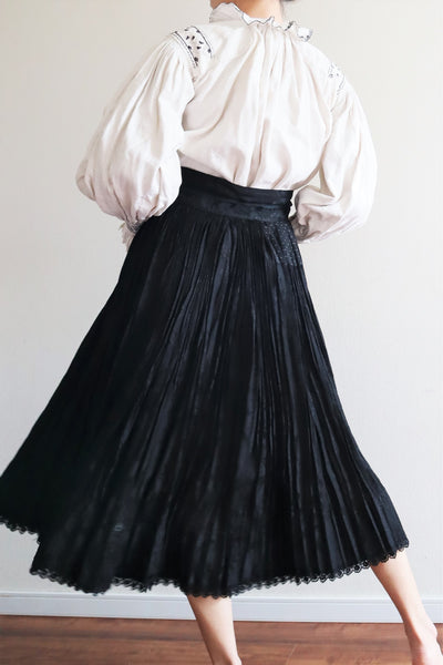 50s Hungarian Black Silk Brocade Skirt