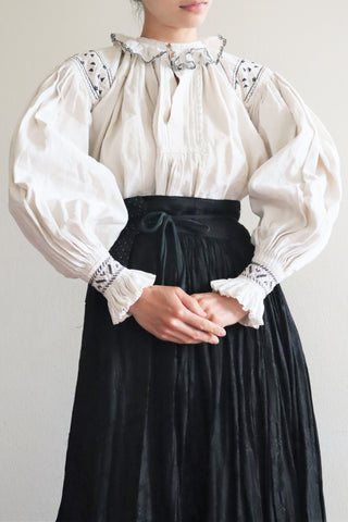 1940s Homespun Linen Black Embroidered  Romanian Blouse