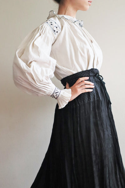 50s Hungarian Black Silk Brocade Skirt