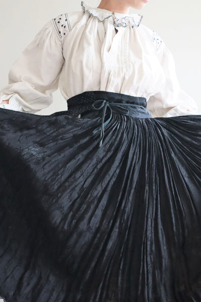 50s Hungarian Black Silk Brocade Skirt