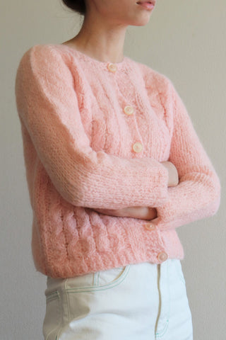 60s Hand Knit Wool Cardigan Pink