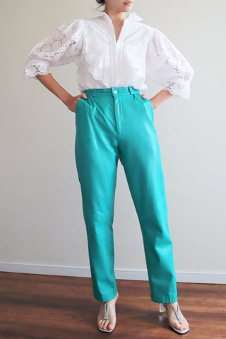 90s Emerald Green Bright Leather Pants