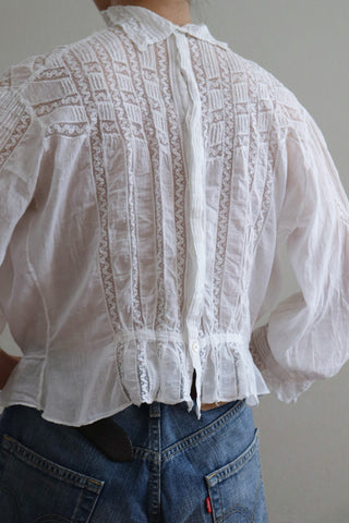 19th Antique High-Necked Beautiful White cotton Lace Blouse