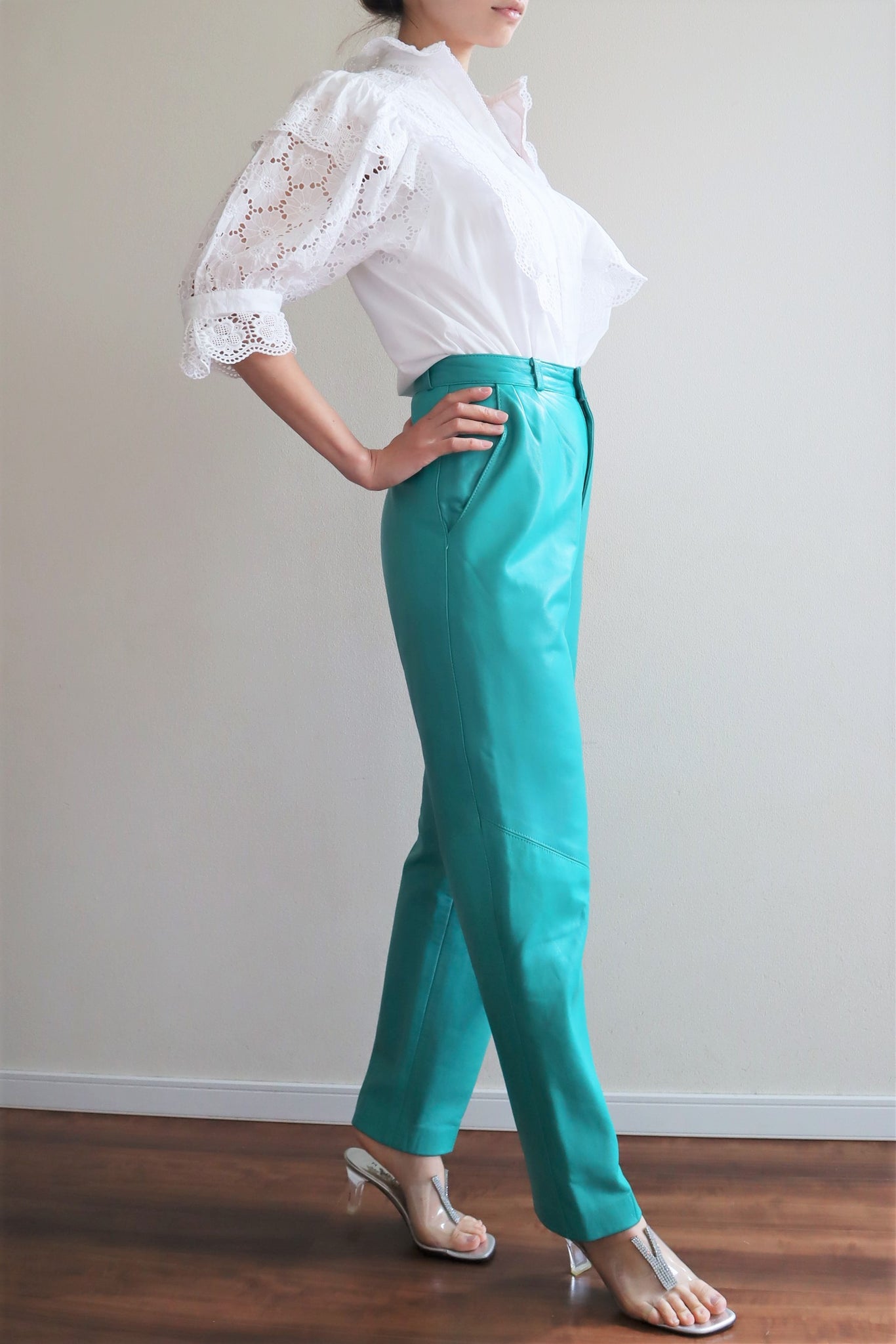 90s Emerald Green Bright Leather Pants