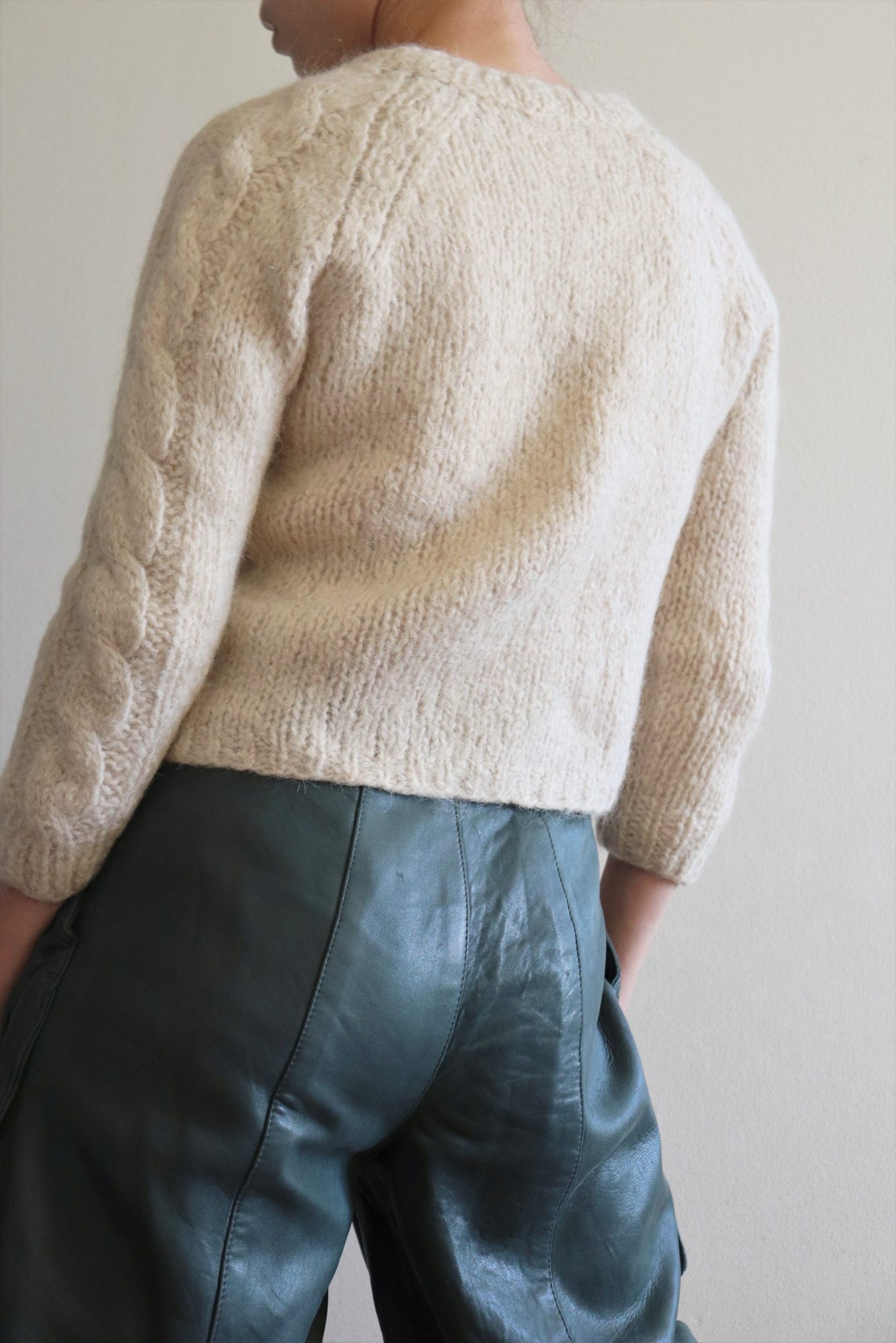 60s Hand Knit Wool Sweater Beige