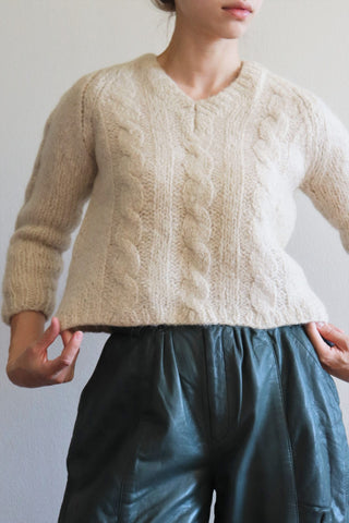 60s Hand Knit Wool Sweater Beige