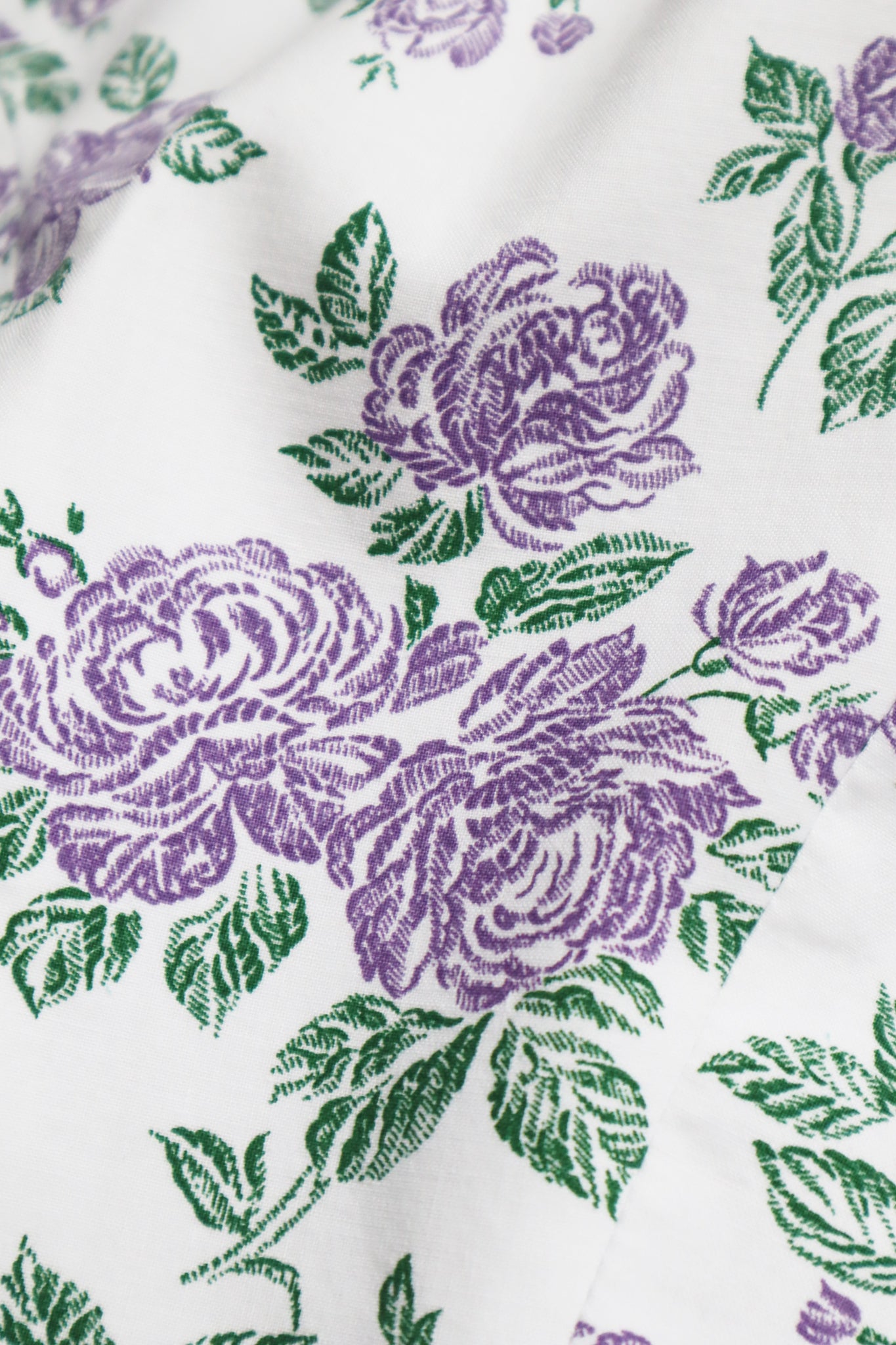 80s Purple Floral Puff Sleeve Cotton Blouse