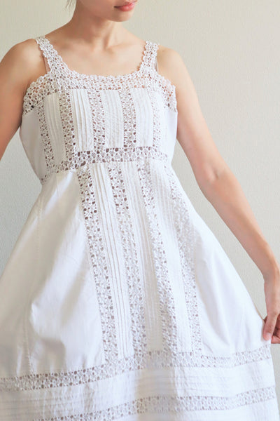 1900s White Cotton Crochet Lace Camisole Dress