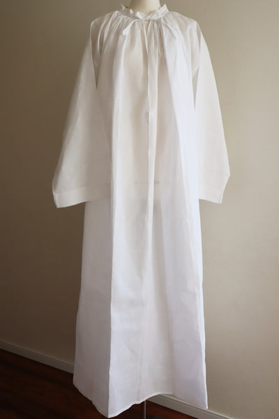 1900s Simple Design White Linen Gauze Church Smock Floor Length Dress