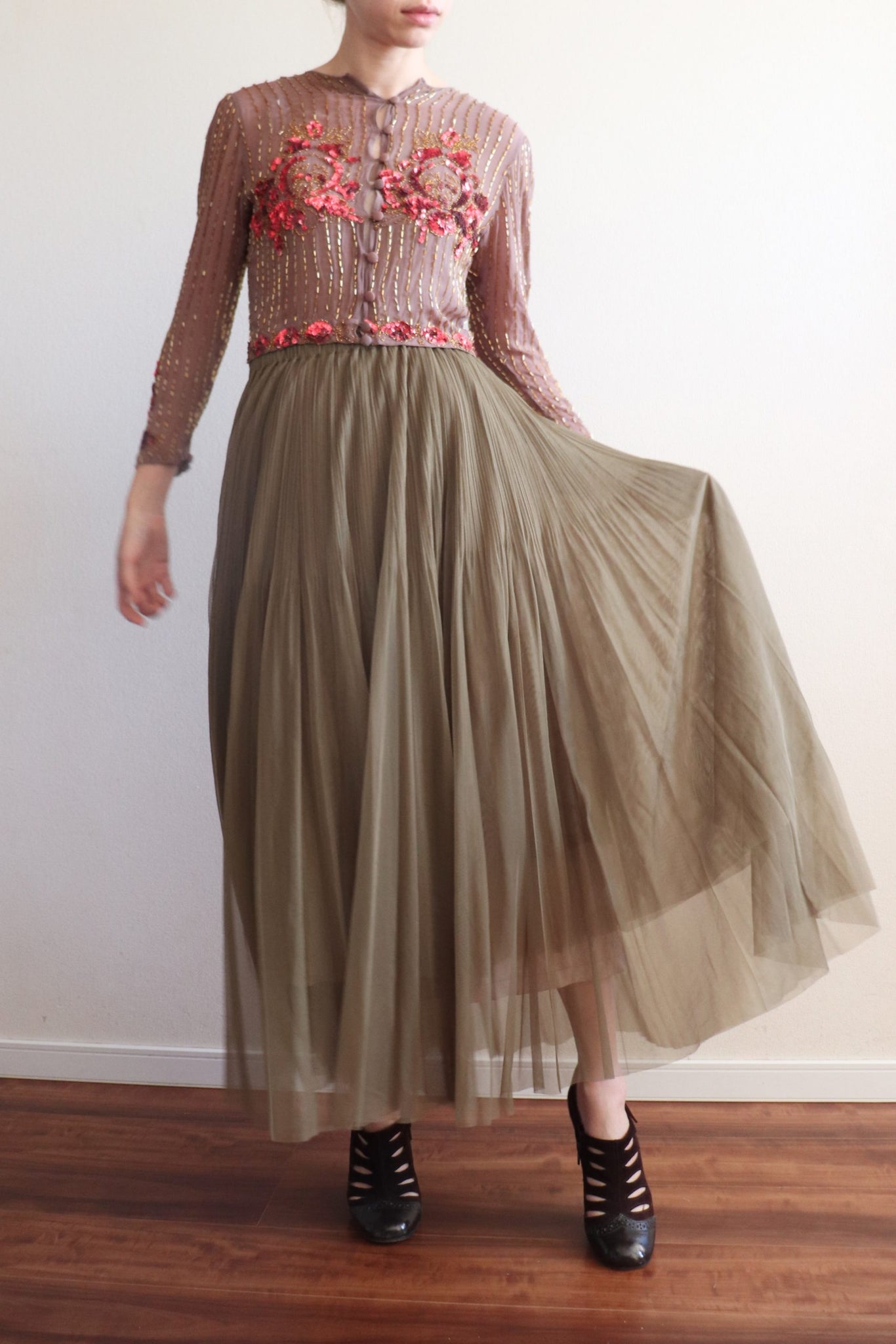 90s Vintage Tulle Long Skirt