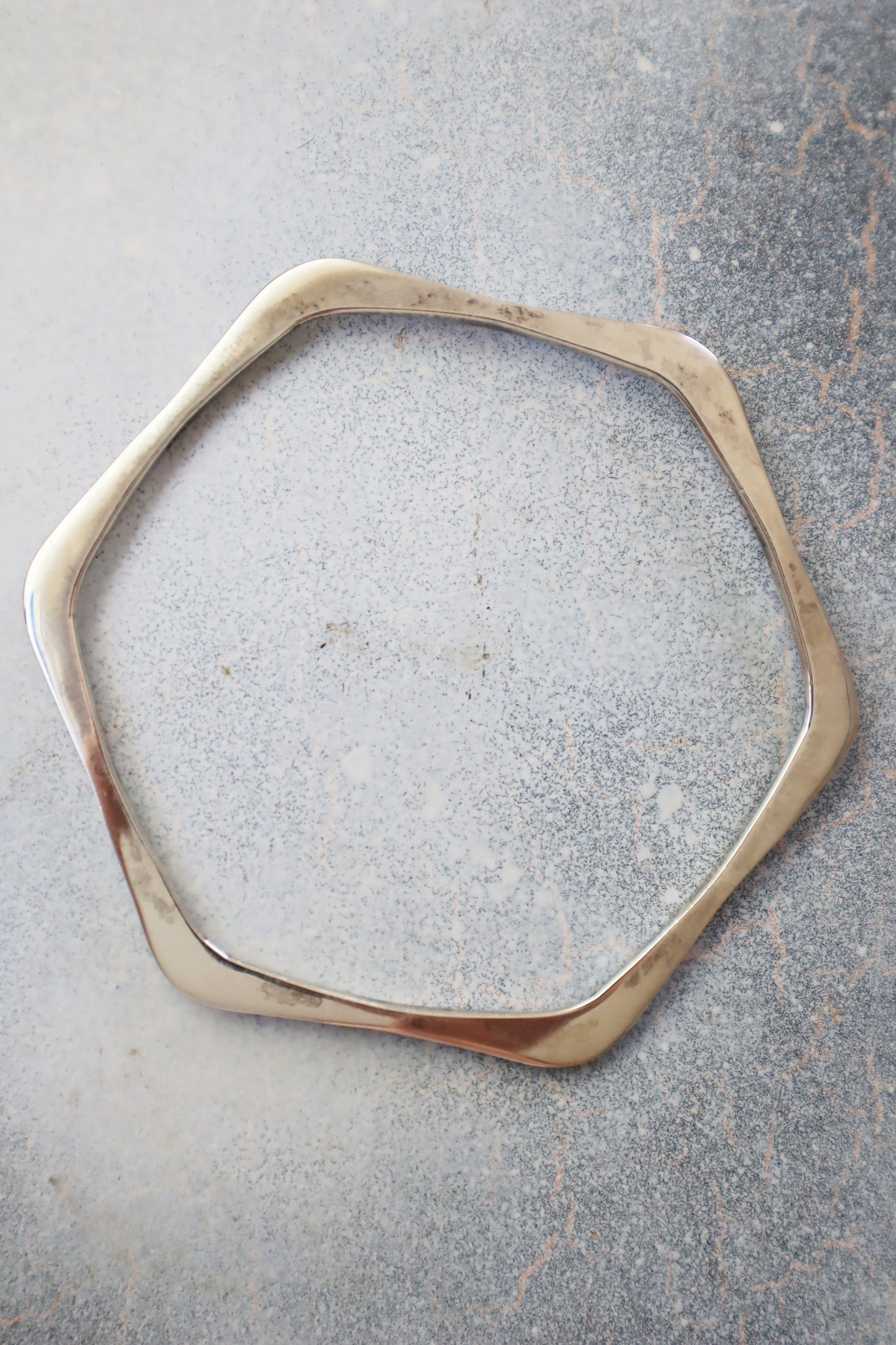 70s Modernist Sterling Silver Shape Hexagonal Bangle Bracelet