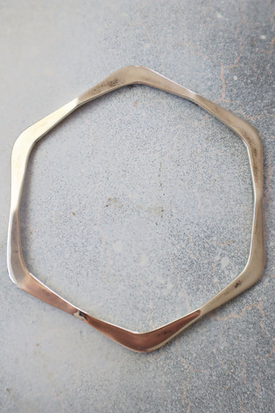 70s Modernist Sterling Silver Shape Hexagonal Bangle Bracelet