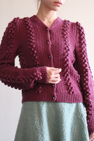 Austrian Hand knit Puff Sleeve Pon Pon Cardigan