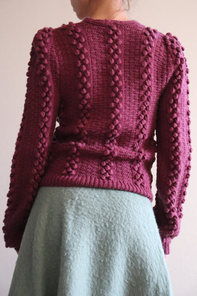 Austrian Hand knit Puff Sleeve Pon Pon Cardigan