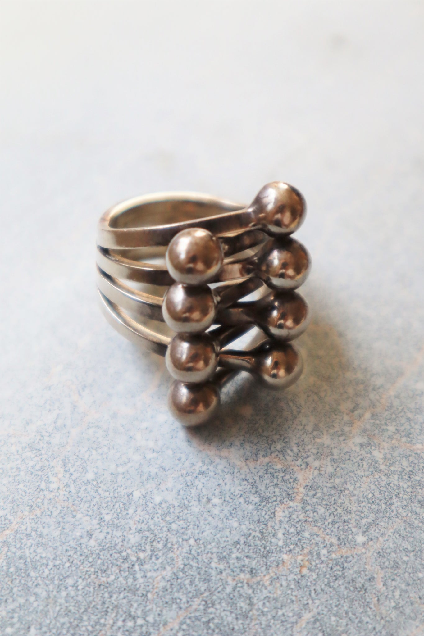 70s Modernist Sterling Silver Barbell Statement Ring