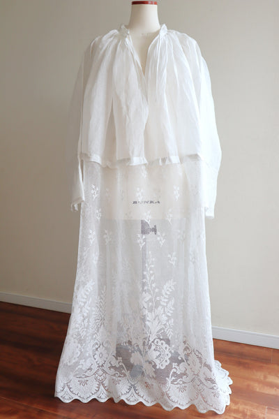 1900s Floral Lace Linen Church Dress