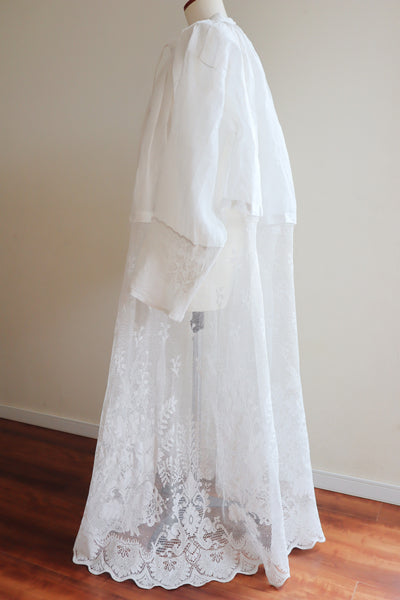 1900s Floral Lace Linen Church Dress