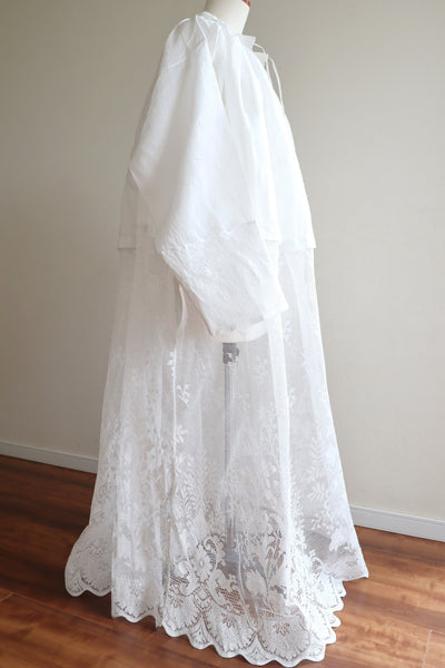 1900s Floral Lace Linen Church Dress