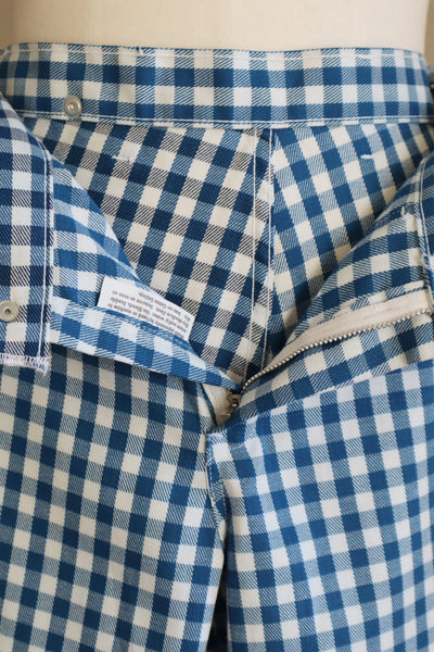 70s Gingham Plaid Cotton Bell Bottom Pants