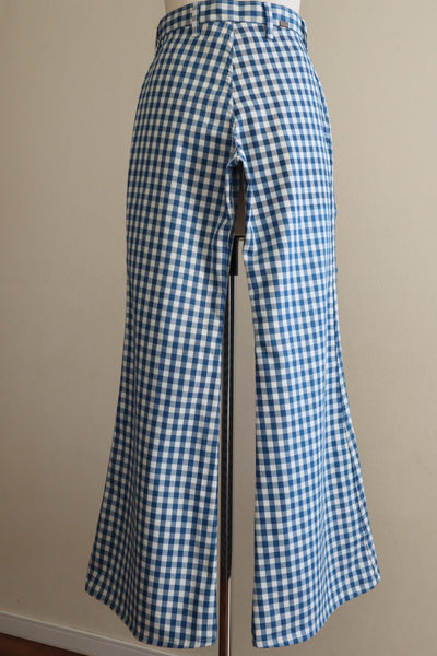 70s Gingham Plaid Cotton Bell Bottom Pants