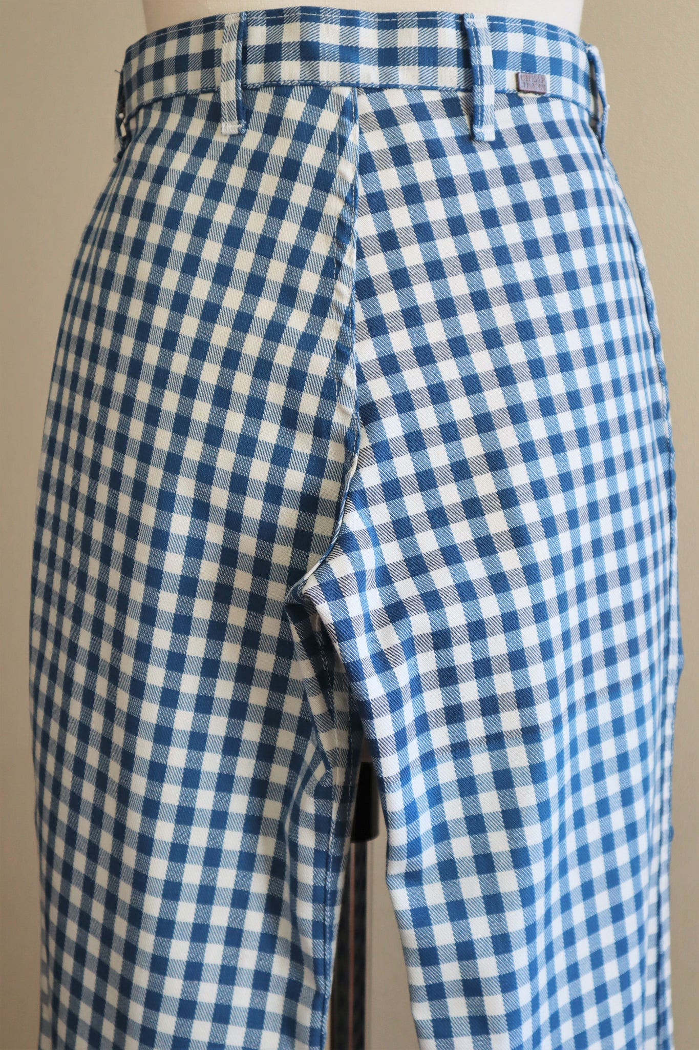 70s Gingham Plaid Cotton Bell Bottom Pants