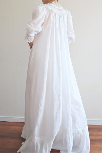 1900s Puff Sleeve Lawn Cotton Long Dress