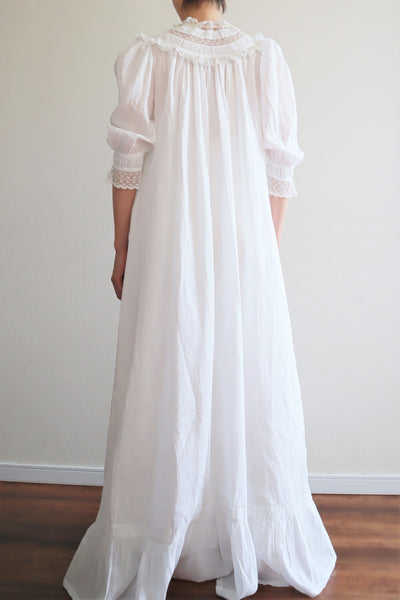 1900s Puff Sleeve Lawn Cotton Long Dress