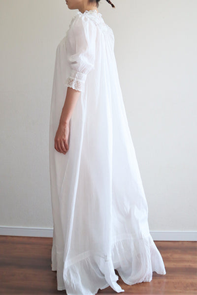 1900s Puff Sleeve Lawn Cotton Long Dress