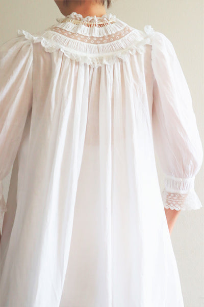 1900s Puff Sleeve Lawn Cotton Long Dress