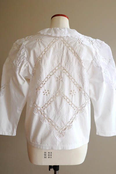 80s Embroidered Leg Of Mutton Puffy Sleeves Blouse