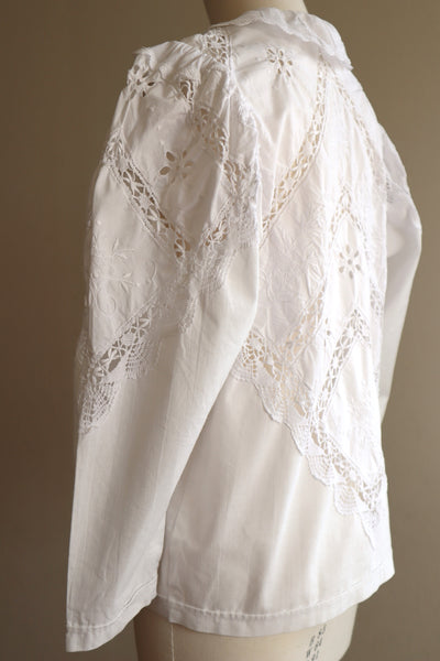 80s Embroidered Leg Of Mutton Puffy Sleeves Blouse