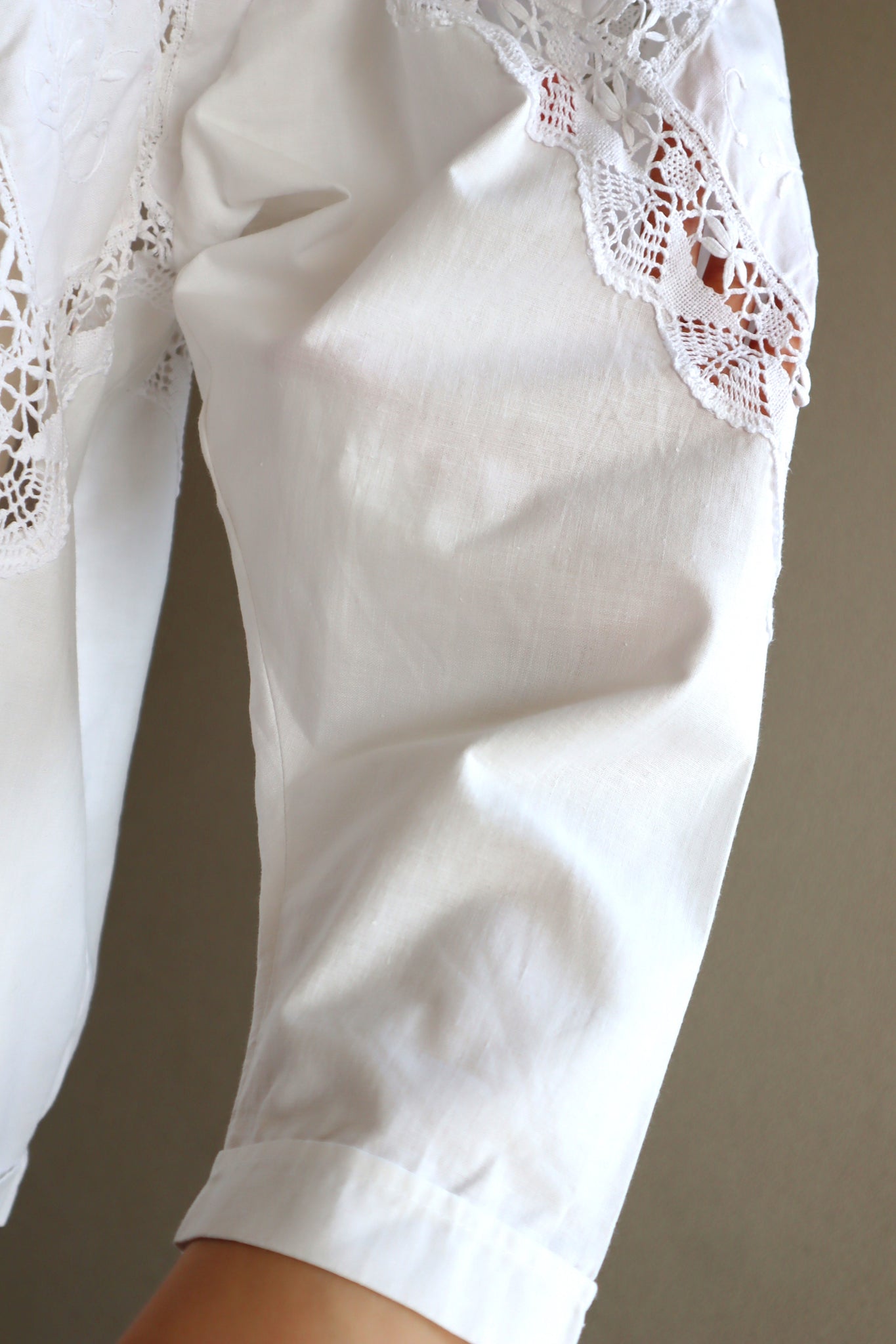 80s Embroidered Leg Of Mutton Puffy Sleeves Blouse