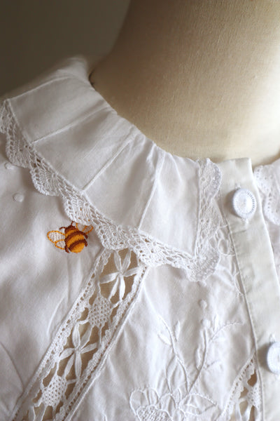 80s Embroidered Leg Of Mutton Puffy Sleeves Blouse