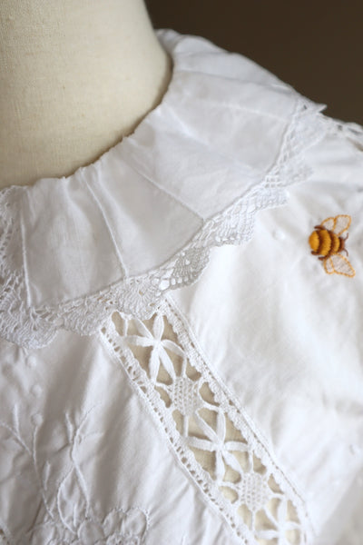 80s Embroidered Leg Of Mutton Puffy Sleeves Blouse