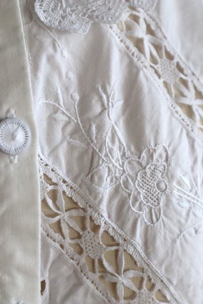 80s Embroidered Leg Of Mutton Puffy Sleeves Blouse