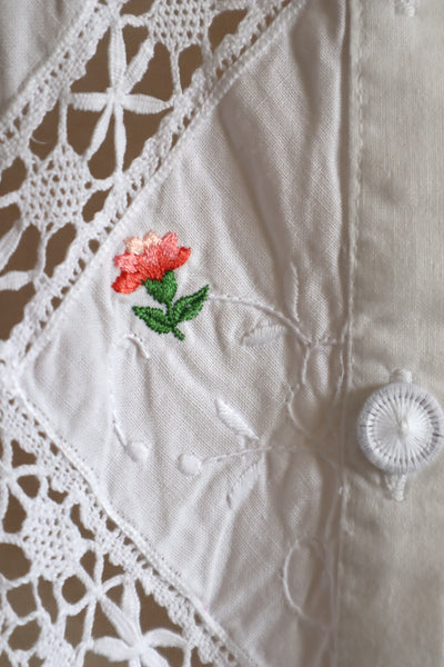 80s Embroidered Leg Of Mutton Puffy Sleeves Blouse