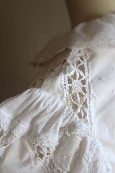 80s Embroidered Leg Of Mutton Puffy Sleeves Blouse