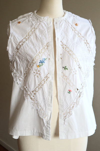 80s Embroidered Leg Of Mutton Puffy Sleeves Blouse