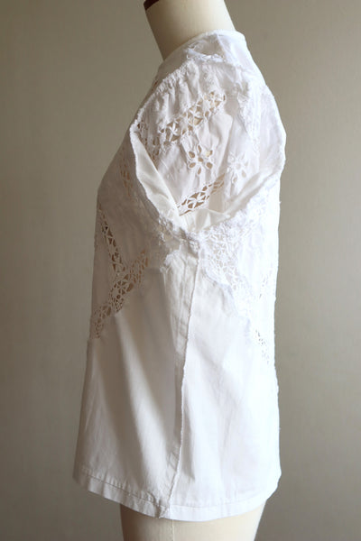 80s Embroidered Leg Of Mutton Puffy Sleeves Blouse