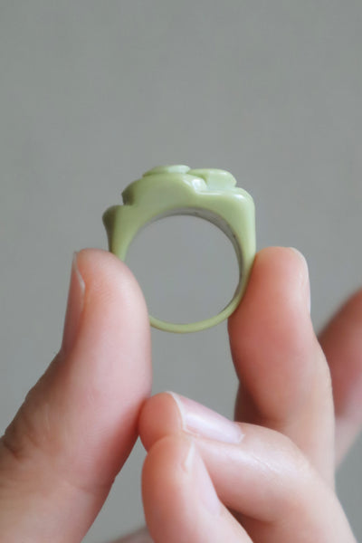 30s Light Green Carved Celluloid Rose Ring