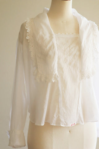 1910s Crochet Lace White Lawn Cotton Blouse