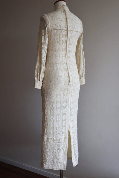 70s Vintage Cream Lace Maxi Dress