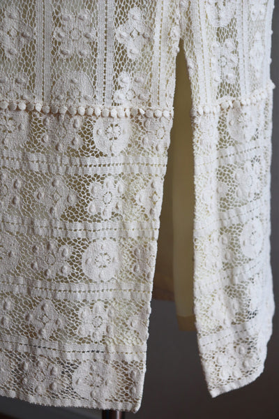 70s Vintage Cream Lace Maxi Dress