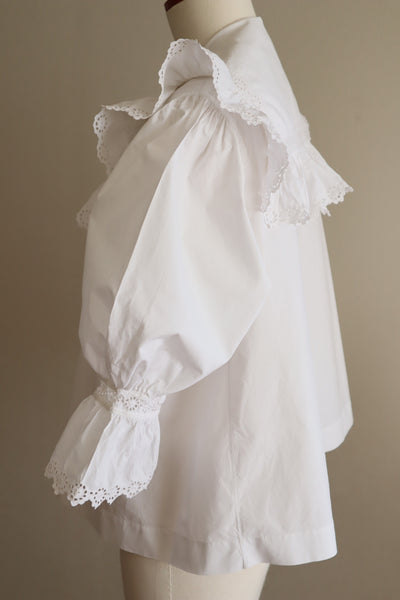1900s Frilled Sailor Collar White Cotton Blouse