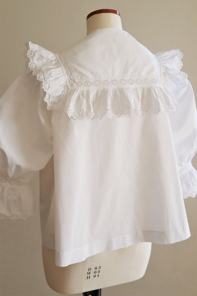 1900s Frilled Sailor Collar White Cotton Blouse
