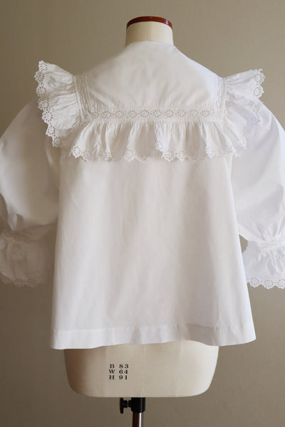 1900s Frilled Sailor Collar White Cotton Blouse