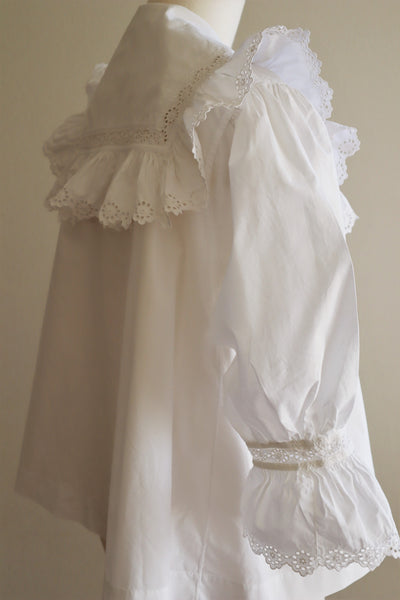 1900s Frilled Sailor Collar White Cotton Blouse