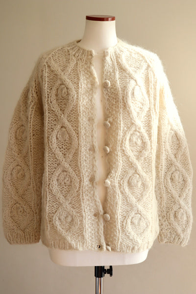 60s Beige Cable Mohair Cardigan