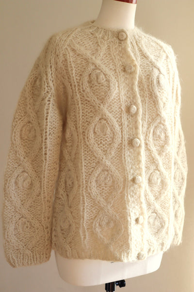 60s Beige Cable Mohair Cardigan